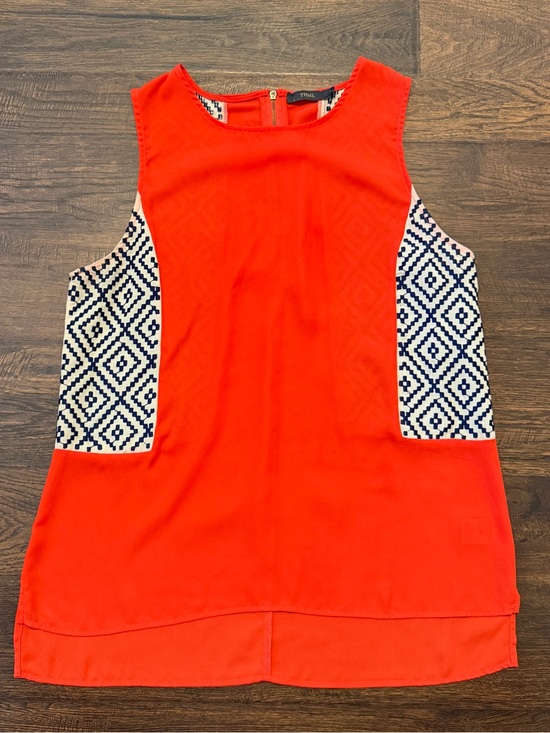 THML Tops - THML Geometric Diamond Colorblock Sleeveless Blouse Top Coral Red Orange Small